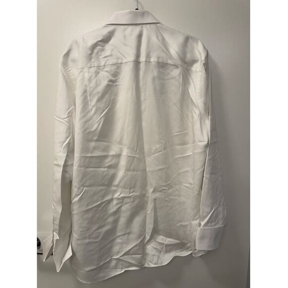 David Donahue Trim Fit White Spread Collar Long Sleeve Cotton Dress Sz 18 - Picture 3 of 8
